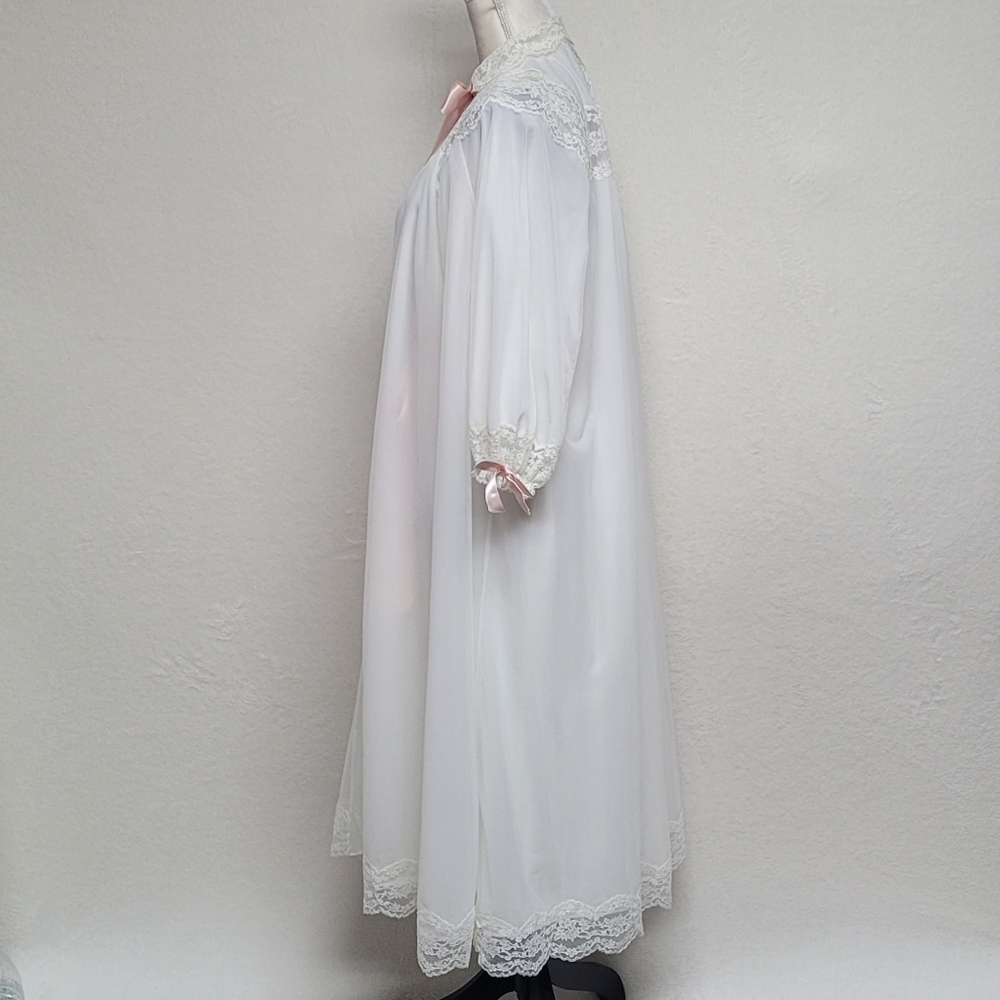 Lady Leonora Rare Vintage 40s White Chiffon Pink Satin Lace Peignoir Two-Piece - Picture 13 of 16